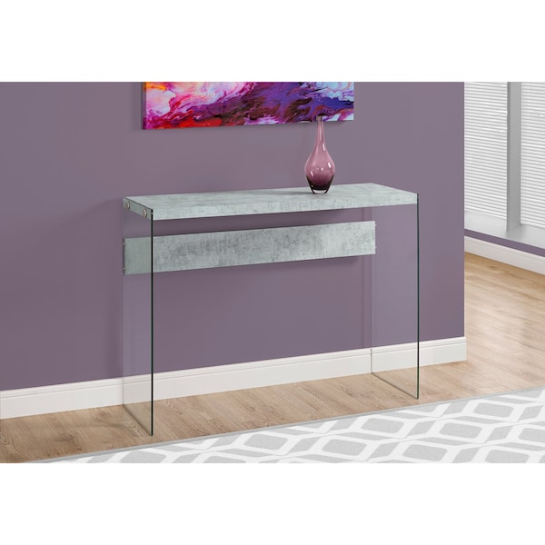 Accent Table - 44"L / Grey Cement / Tempered Glass